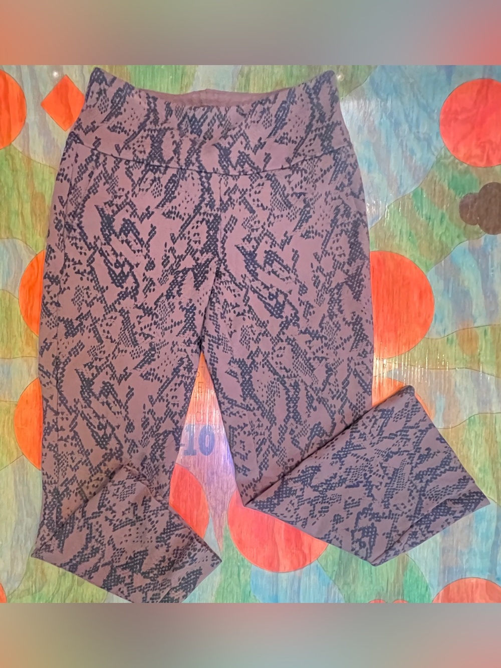 Cabi Fitness Leggings Pants Brown Black Snake Python Print Stretch Size Small
